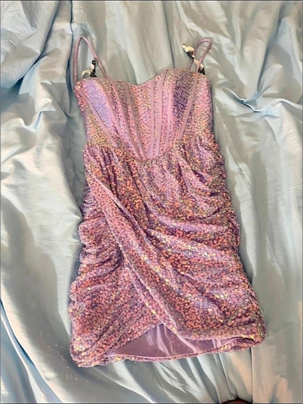 Blush Ruched Mini Dress in Pink & Purple Like New